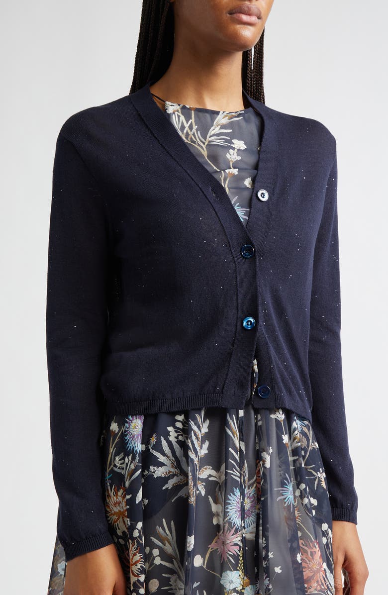 Eleventy Micro Sequin Silk & Cotton Cardigan, Alternate, color, 11N New Blue