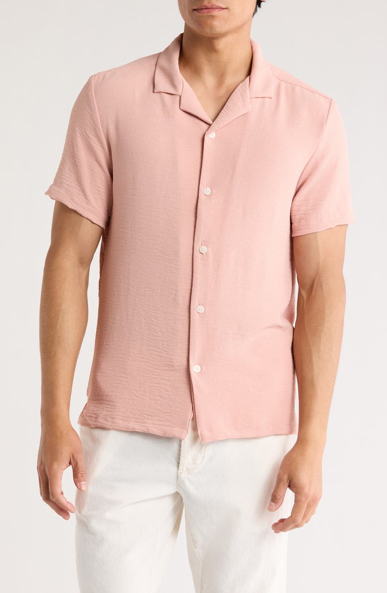 DENIM AND FLOWER Texture Woven Short Sleeve Button-Up Shirt, Main, color,