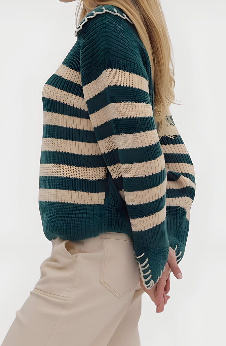 Modenaire Striped Knit Contrast Stitch Collar and Cuffs Sweater, Alternate, color,