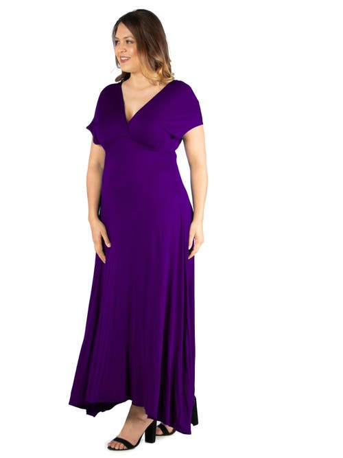 24seven Comfort Apparel Empire Waist V-neck Maxi Dress In Purple
