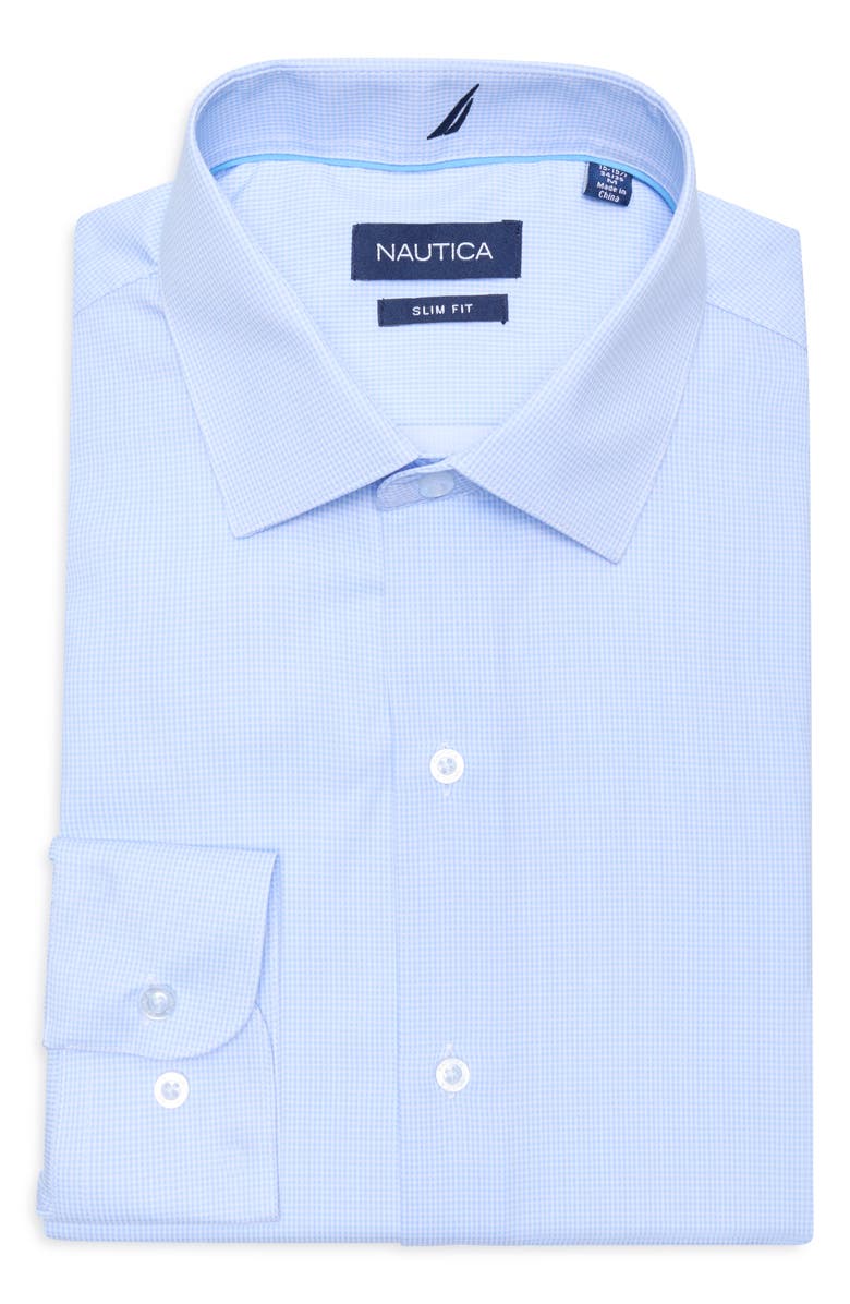 Nautica Microcheck Slim Fit Wrinkle Resistant Dress Shirt, Main, color, Light Blue