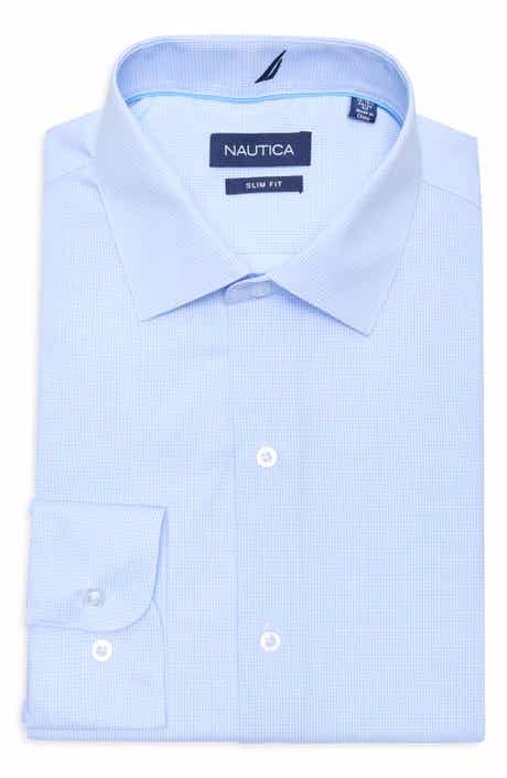 Nautica Microcheck Slim Fit Wrinkle Resistant Dress Shirt