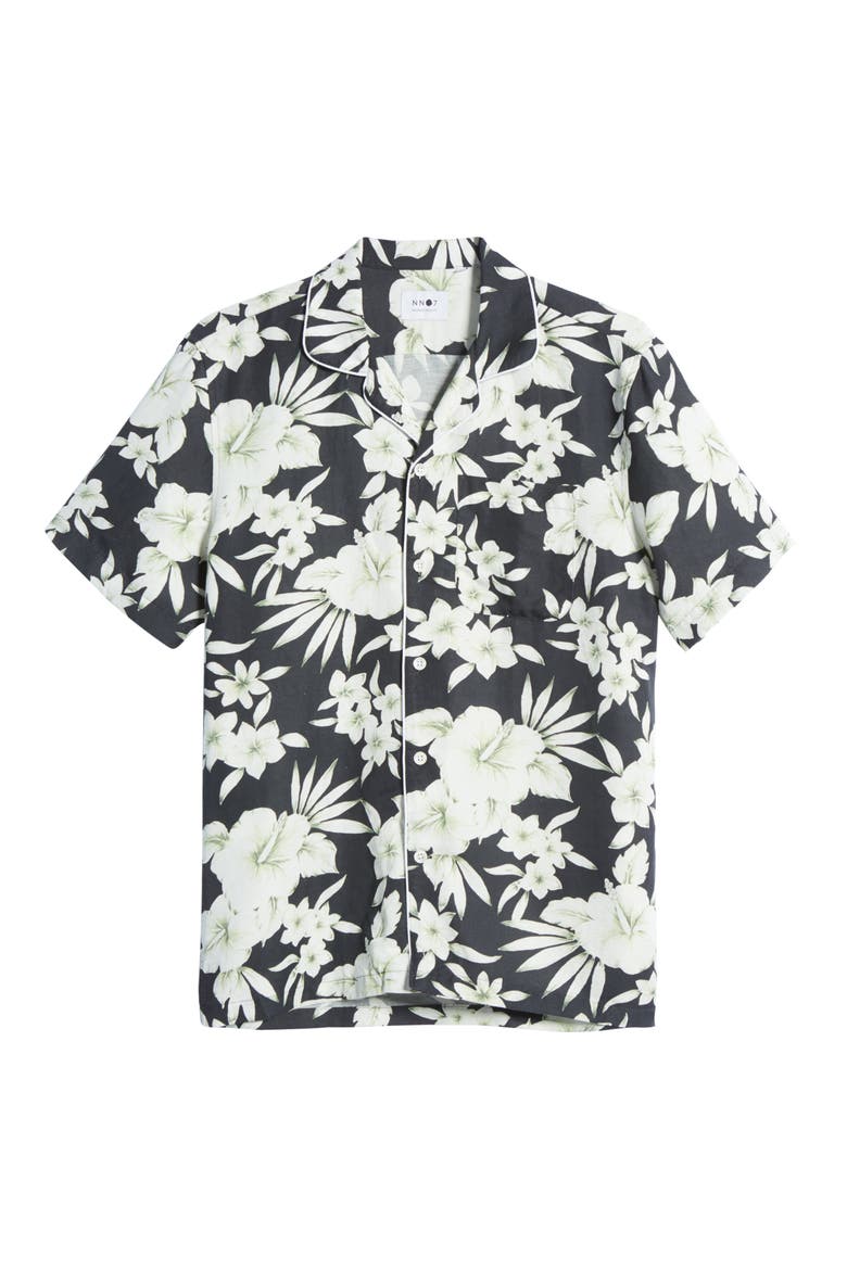 Paris Floral Men's Button-Up Camp Shirt, Alternate, color, NAVY PRINT