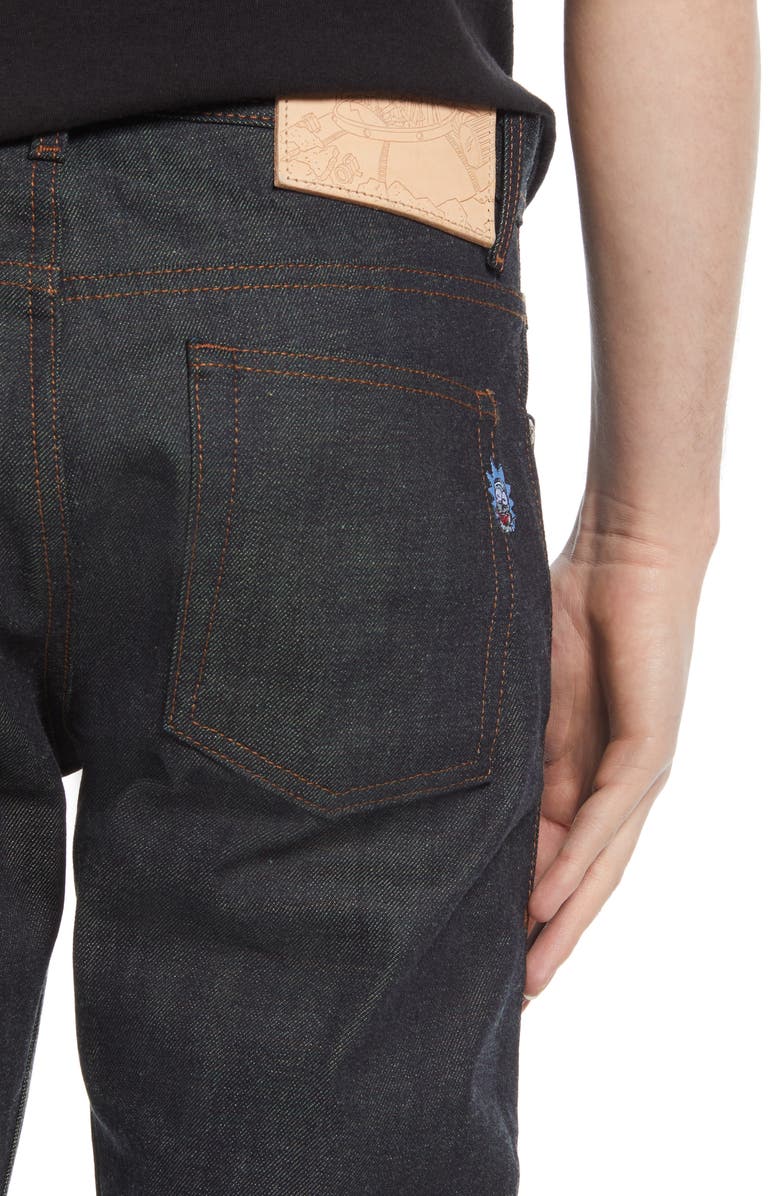 Naked & Famous Denim Naked & Famous x Rick & Morty The Weird Guy Slim Fit Selvedge Jeans, Alternate, color, 