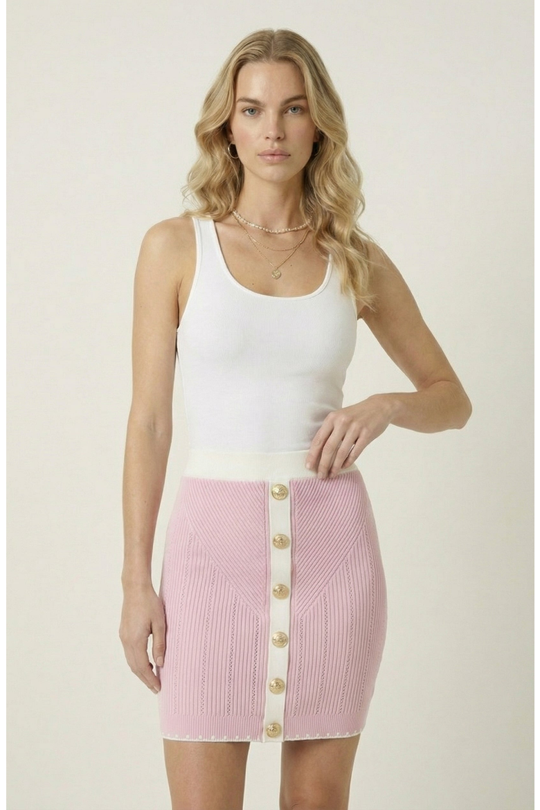 Ribbed Knit Contrast Trim Mini Skirt, Alternate, color, Pastel Pink