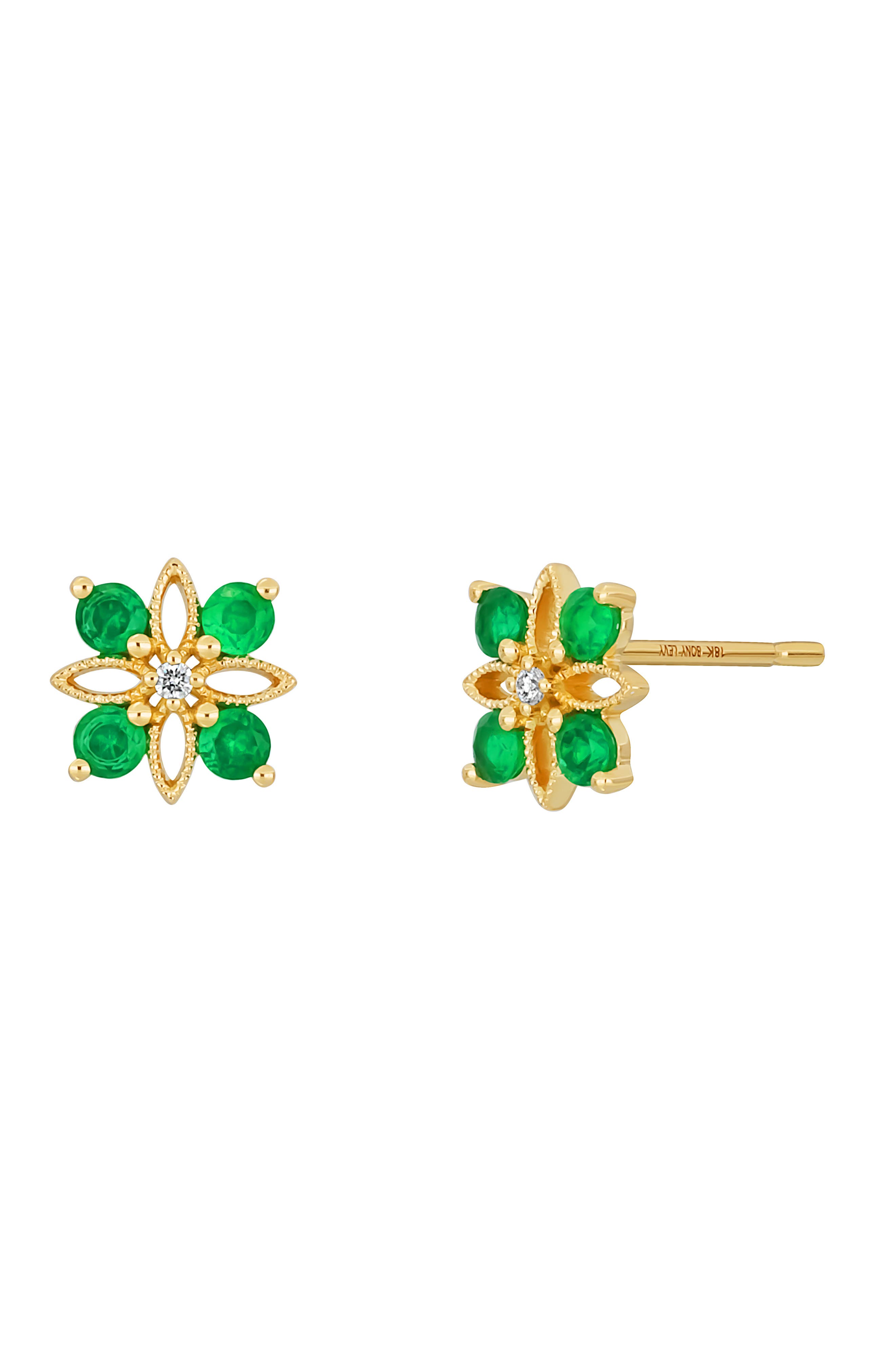 El Mar 18k Gold Emerald Stud Earrings