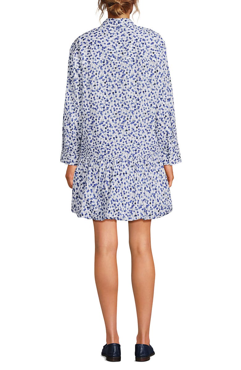 Lands' End Flounce Button Front Shirt Dress, Alternate, color, Blue Floral/White