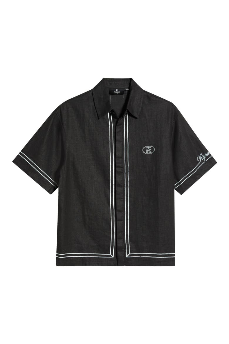 Border Stripe Cotton Button-up Shirt, Alternate, color, JET BLACK
