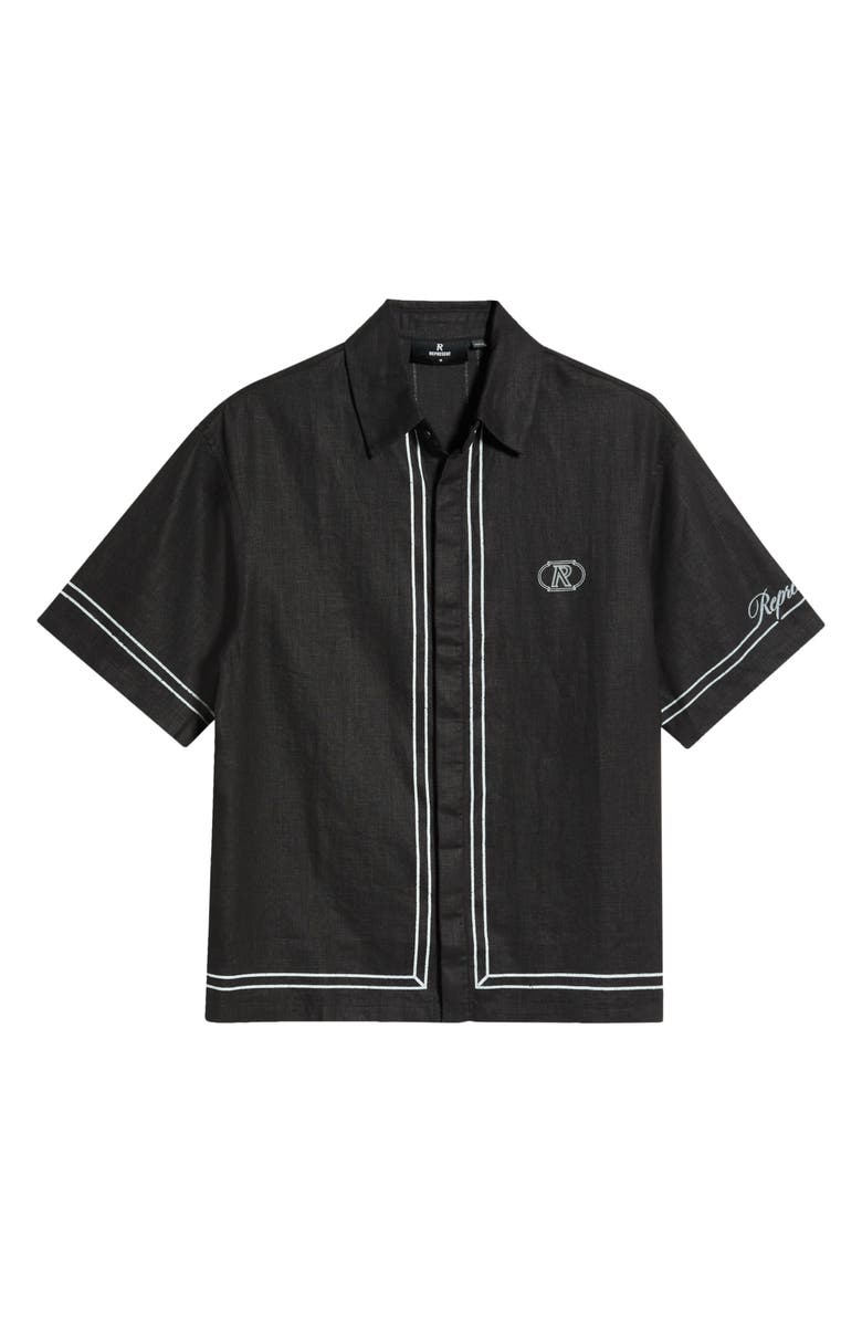 Represent Border Stripe Cotton Button-up Shirt, Main, color, Jet Black