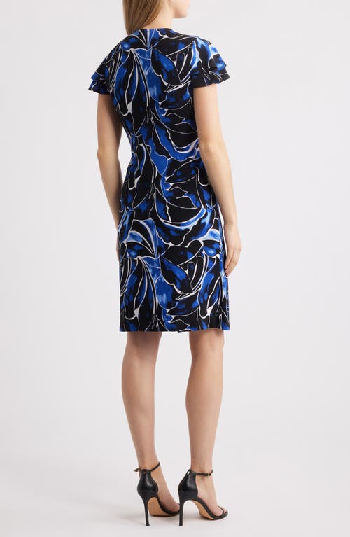 ANNE KLEIN ANNE KLEIN ABSTRACT PRINT FLUTTER SLEEVE WRAP DRESS
