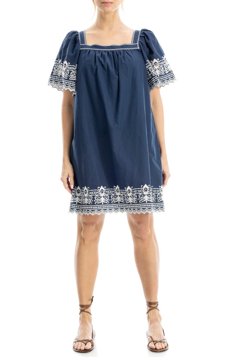 Embroidered Cotton Minidress, Main, color, NAVY/ CREAM