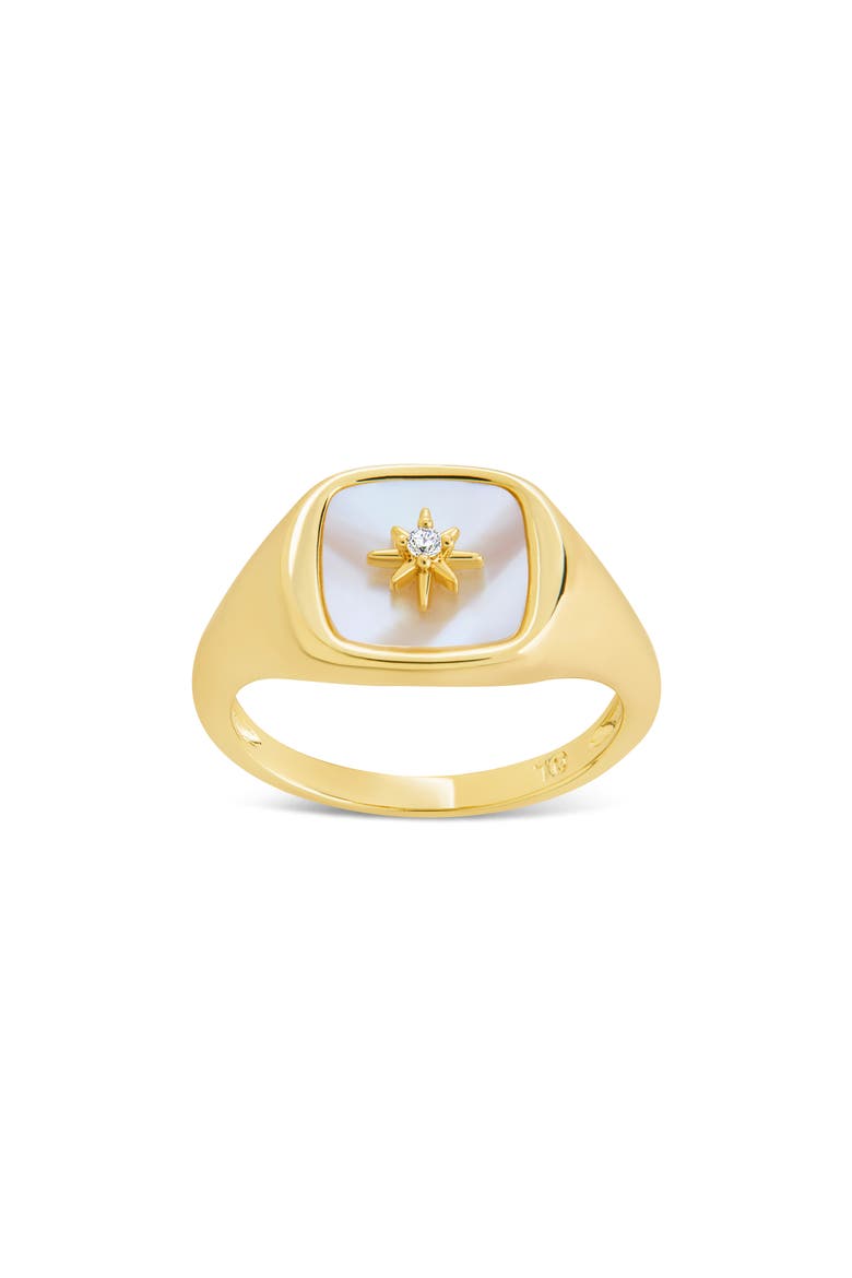 Simona Mother of Pearl Cubic Zirconia Signet Ring, Main, color, GOLD