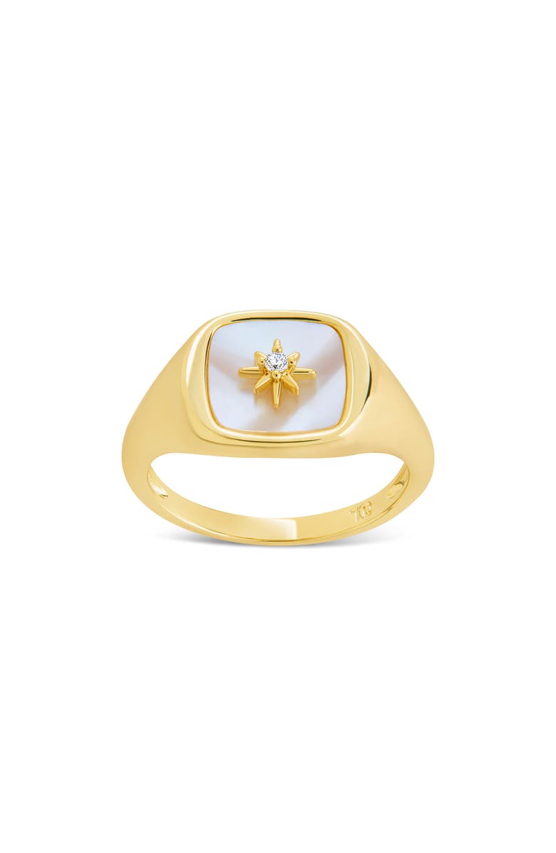 Sterling Forever Simona Mother of Pearl Cubic Zirconia Signet Ring, Main, color, Gold