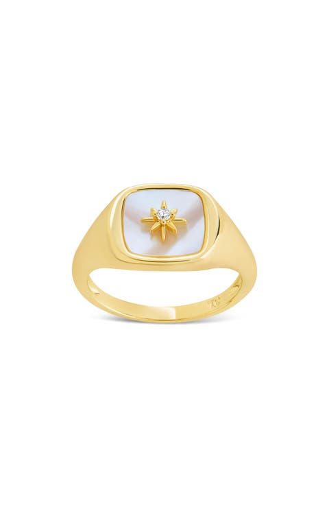 Simona Mother of Pearl Cubic Zirconia Signet Ring