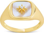 Sterling Forever Simona Mother of Pearl Cubic Zirconia Signet Ring