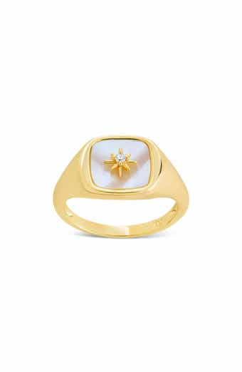 Sterling Forever Simona Mother of Pearl Cubic Zirconia Signet Ring