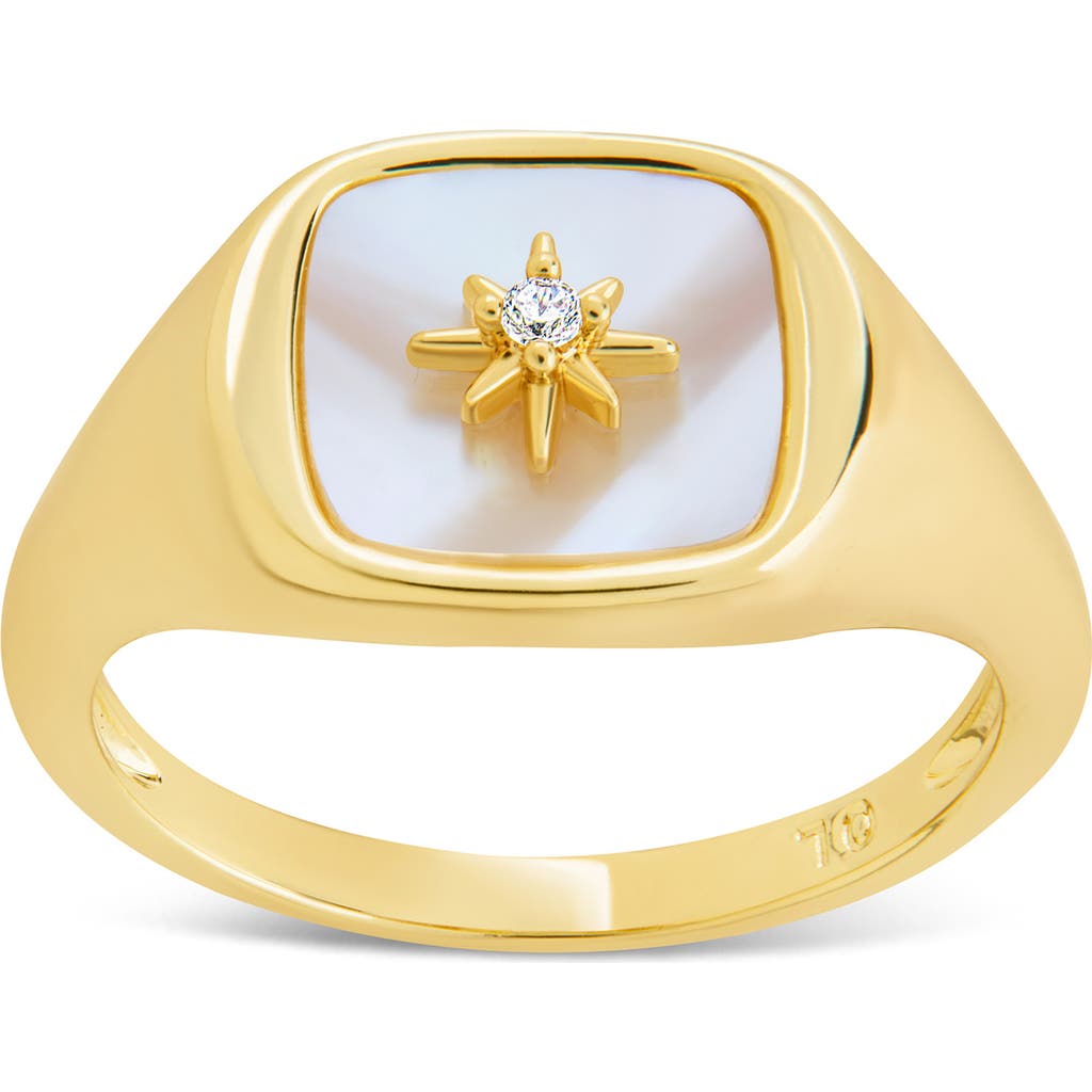 Sterling Forever Simona Mother of Pearl Cubic Zirconia Signet Ring in Gold at Nordstrom Rack, Size 8