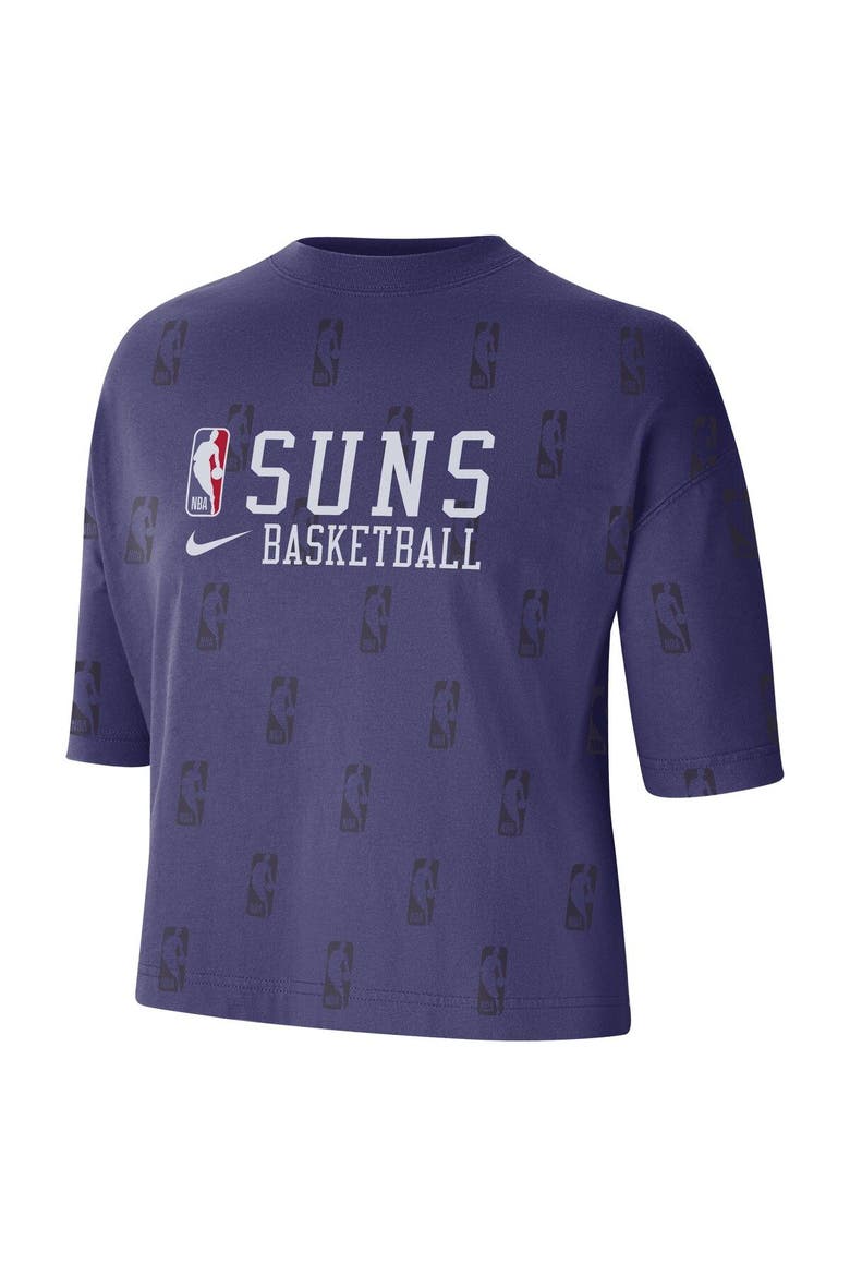 Women's Nike Purple Phoenix Suns Allover NBA Logo Boxy T-Shirt, Alternate, color, Purple