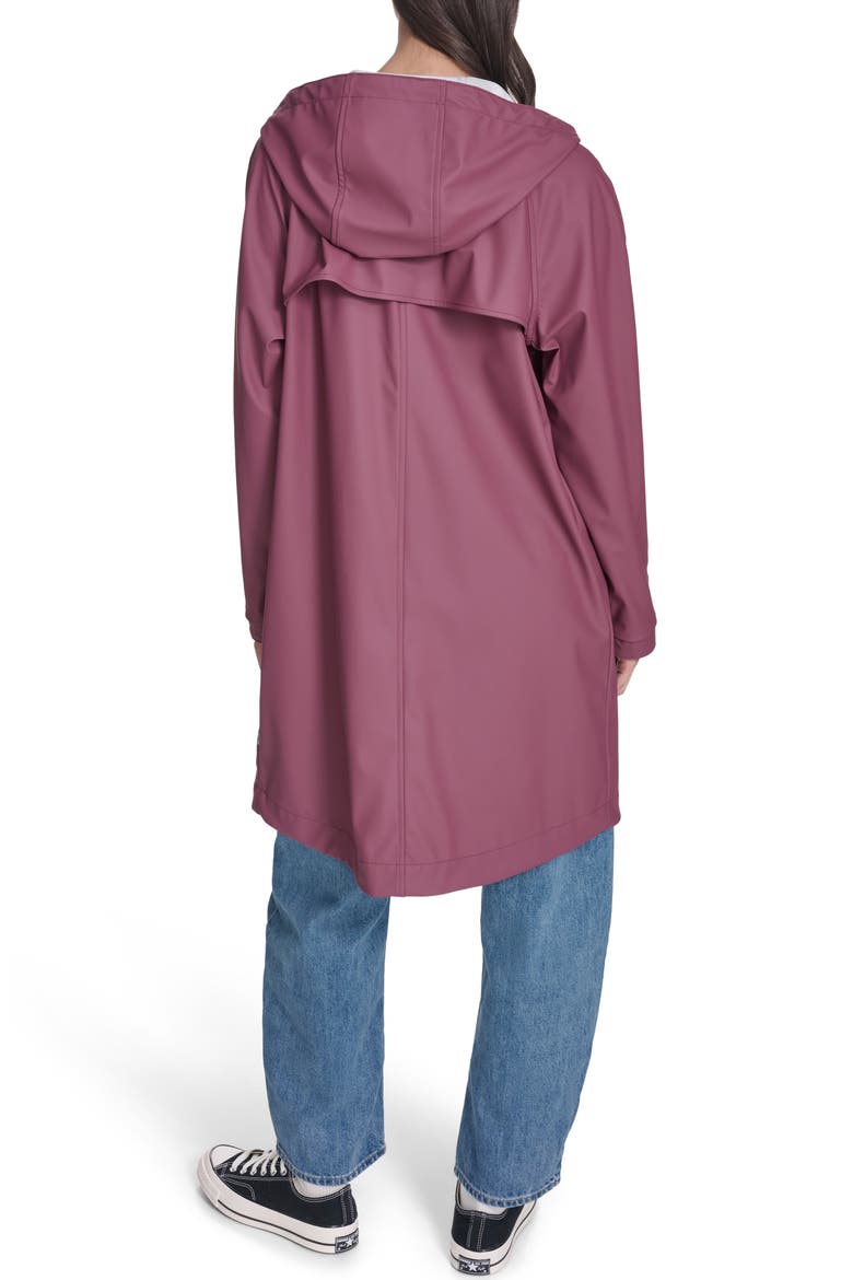 Water Resistant Hooded Long Rain Jacket, Alternate, color, BERRY