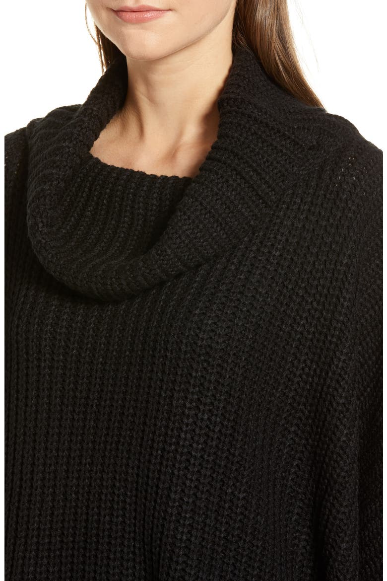 Chunky Knit Poncho, Alternate, color, BLACK
