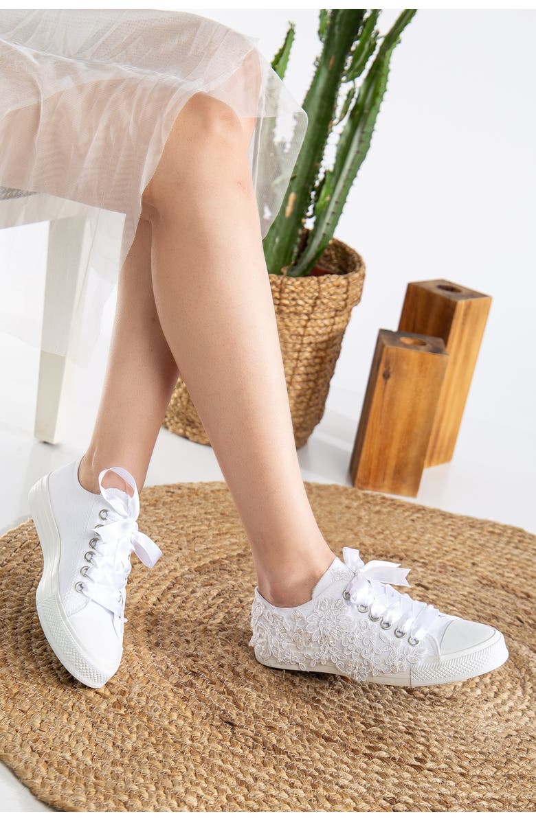 Forever & Always Shoes Shelby Lace White Bridal Sneakers, Alternate, color, White