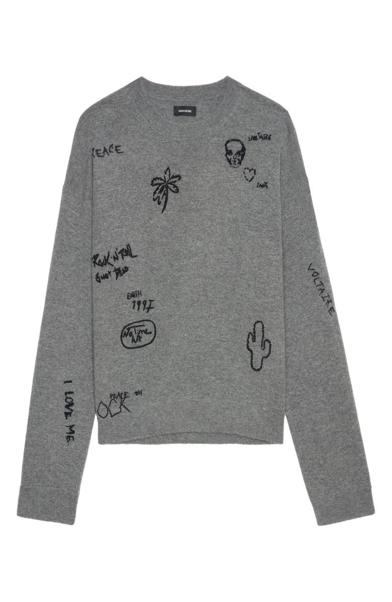 Zadig & Voltaire Marco Embroidered Detail Merino Wool & Cashmere Sweater, Alternate, color, 