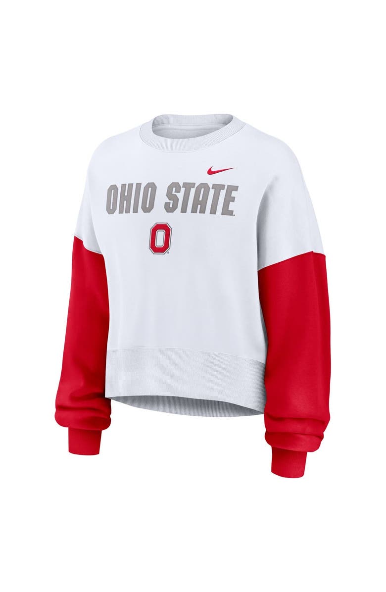 Nike Women's Nike White Ohio State Buckeyes Color-Block Oversized Cropped Pullover Sweatshirt, Alternate, color,