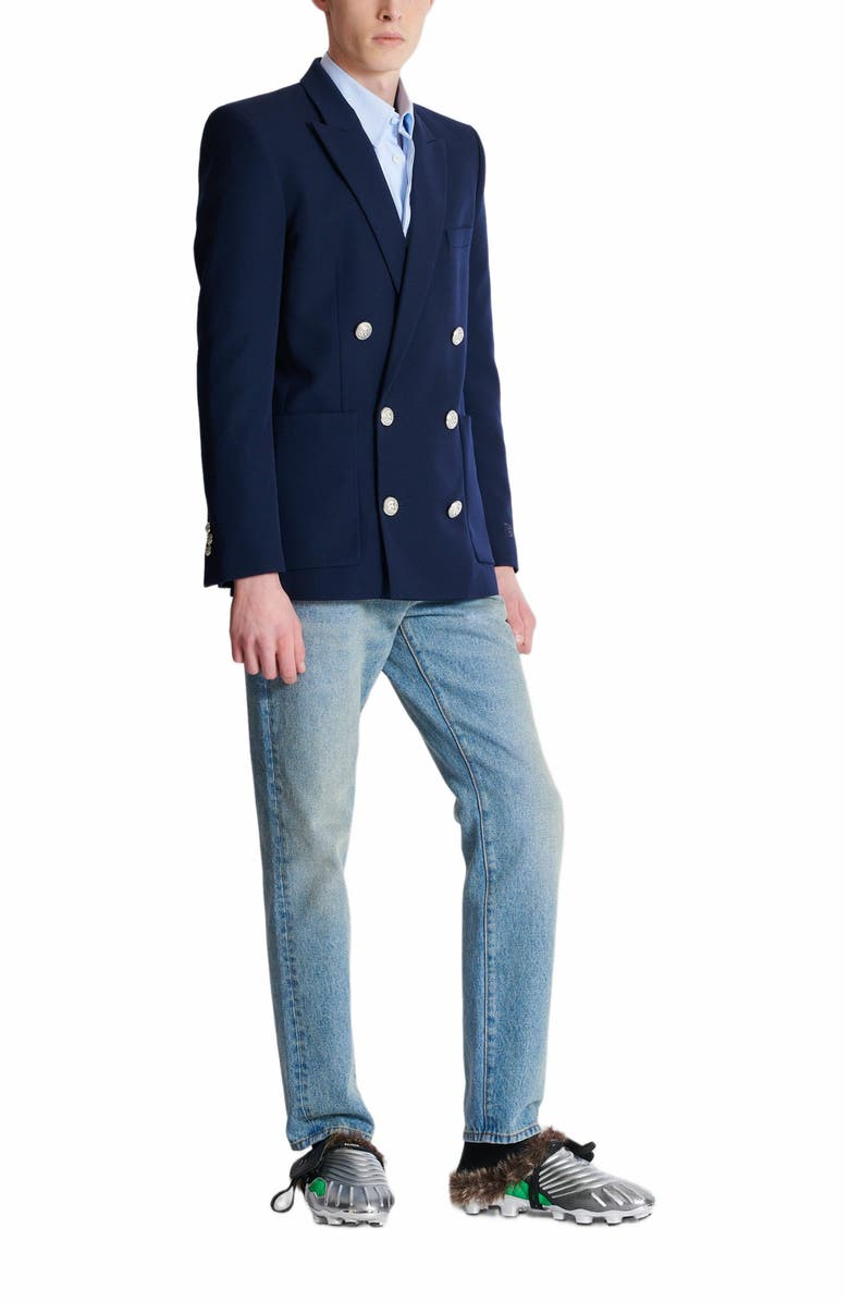 Balmain Grain De Poudre Blazer, Main, color, Navy