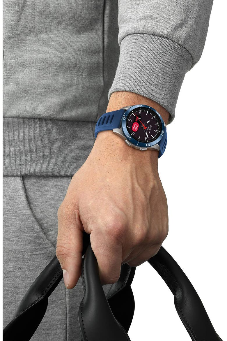 T-Touch Connect Sport Solar Smart Silicone Strap Watch, 43.75mm, Alternate, color, BLUE