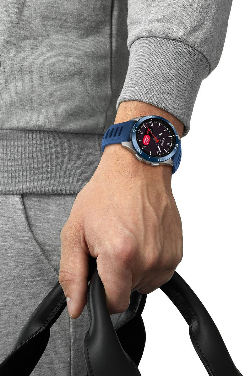 Tissot T-Touch Connect Sport Solar Smart Silicone Strap Watch, 43.75mm, Alternate, color, Blue
