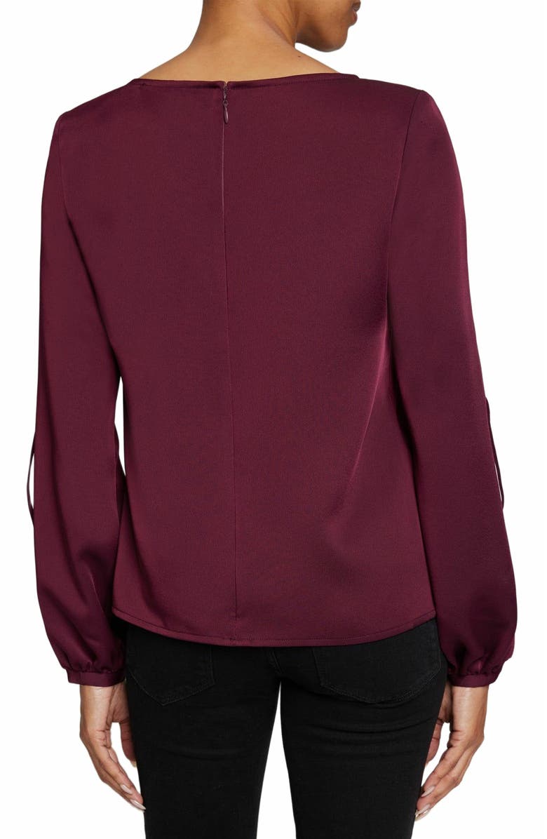 Santorelli LIVI Long Sleeve Top with Grommet Detail in Smooth Crepe, Alternate, color, Sangria