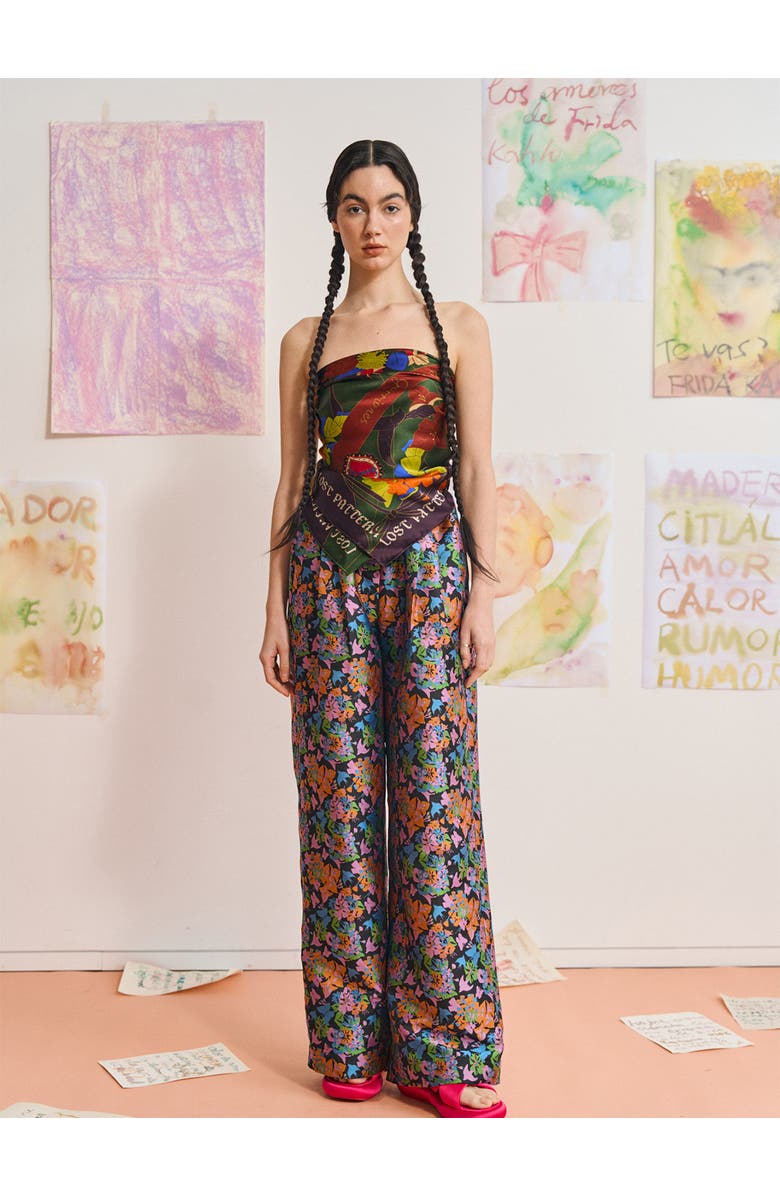 Lost Pattern FRIDA x LOST PATTERN "Los Amores de Frida" Large Silk Scarf, Alternate, color, Dark Green