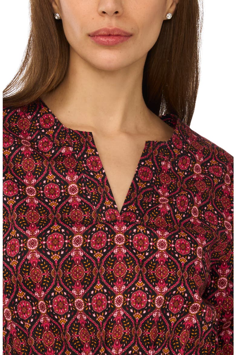 Split Neck Stretch Cotton Poplin Peplum Top, Alternate, color, PINK/ RICH BLACK
