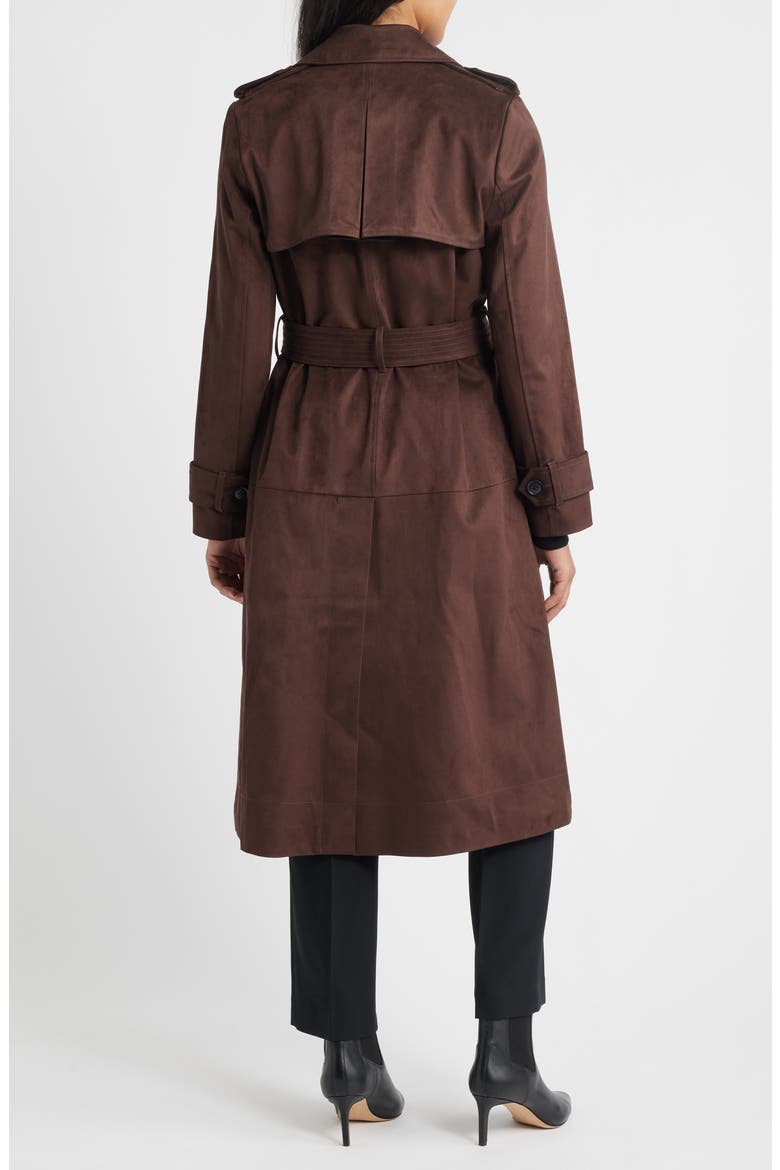 Belted Double Breasted Faux Leather Trench Coat, Alternate, color, CHOCOLATE