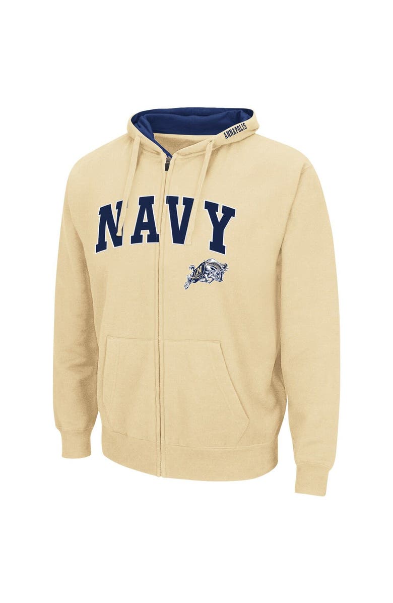 COLOSSEUM Men's Colosseum Gold Navy Midshipmen Arch & Logo 3.0 Full-Zip Hoodie, Alternate, color,
