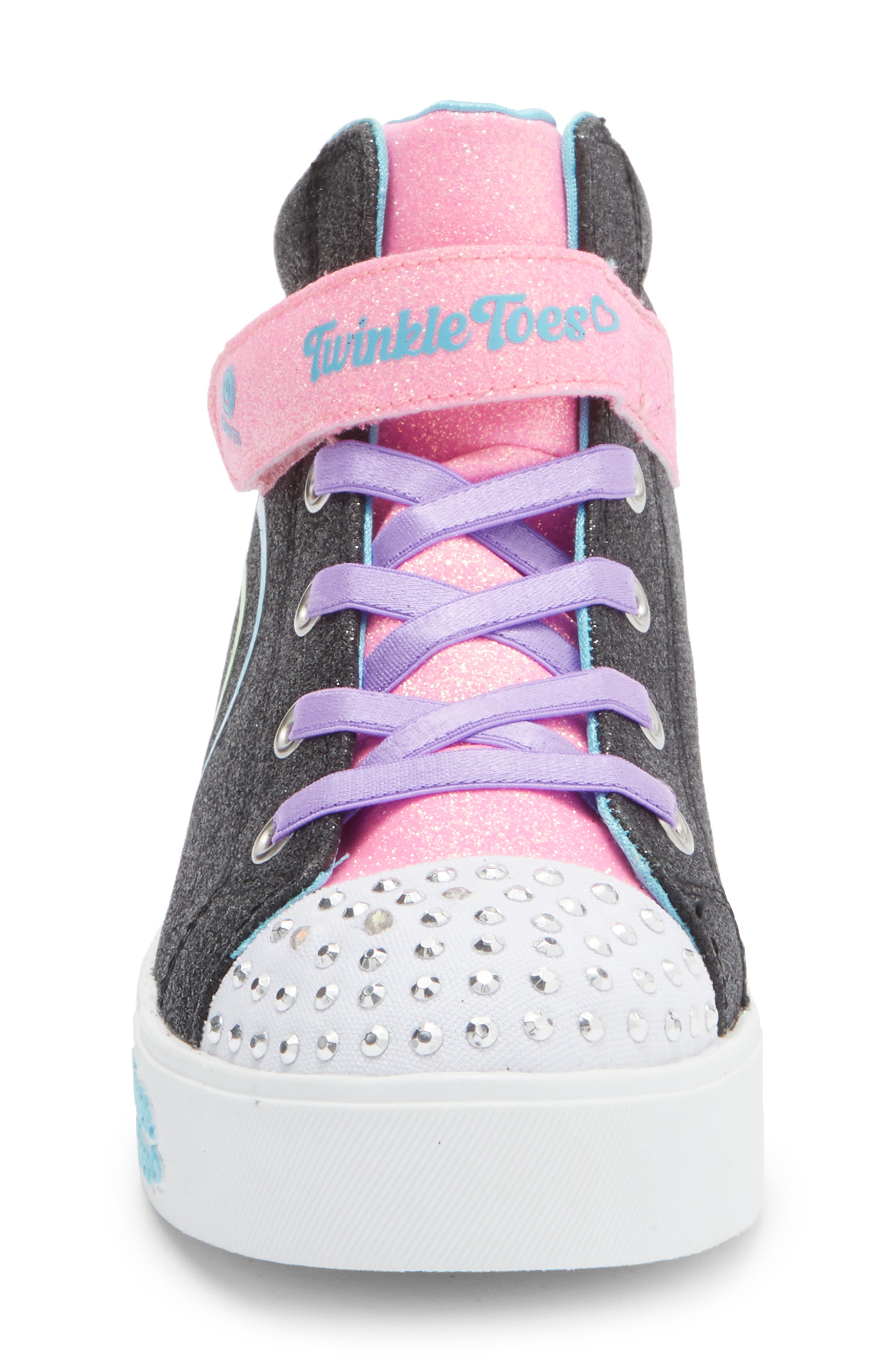 SKECHERS Kids' Twinkle Toes<sup>®</sup>: Heart Steps Heart Glow High Top Sneaker, Alternate, color, Black Multi