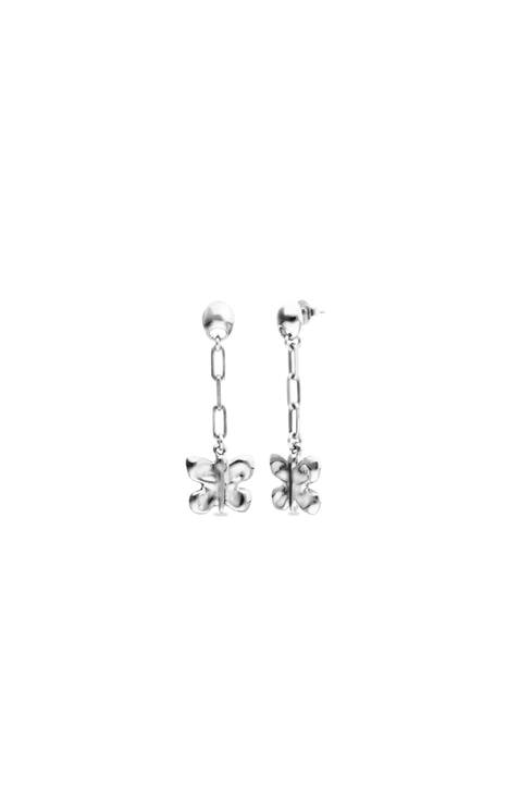 Long Butterfly Earrings in Silver-Tone