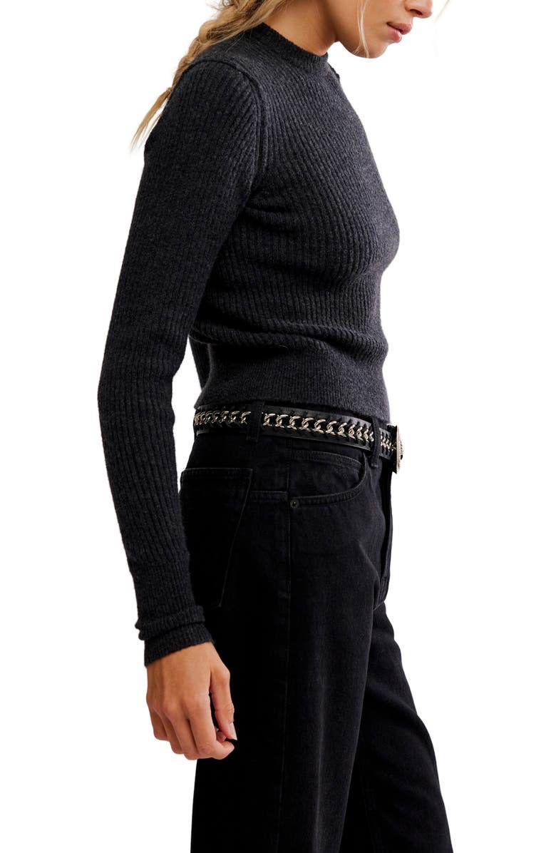 Free People Even After Rib Sweater, Alternate, color, Charcoal