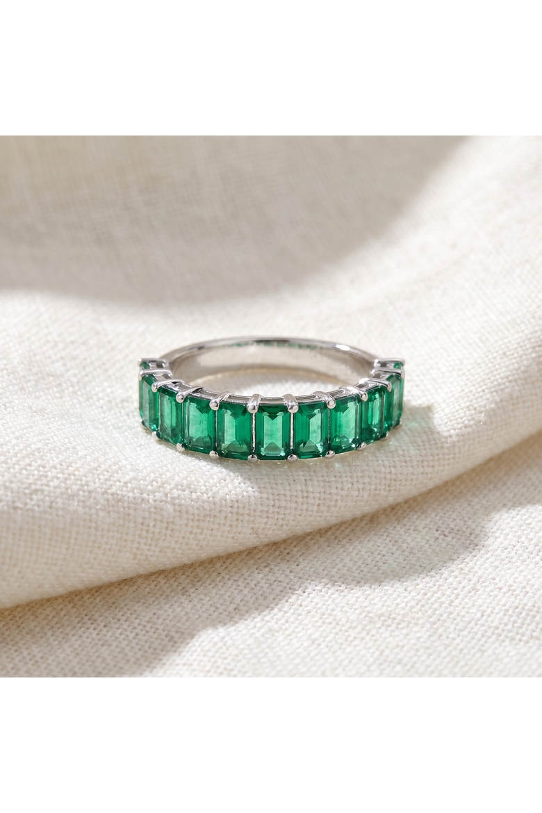 2.50Ct Emerald 11-Stone Wedding Anniversary Ring Stackable 14k Gold Band, Alternate, color, 14k White Gold