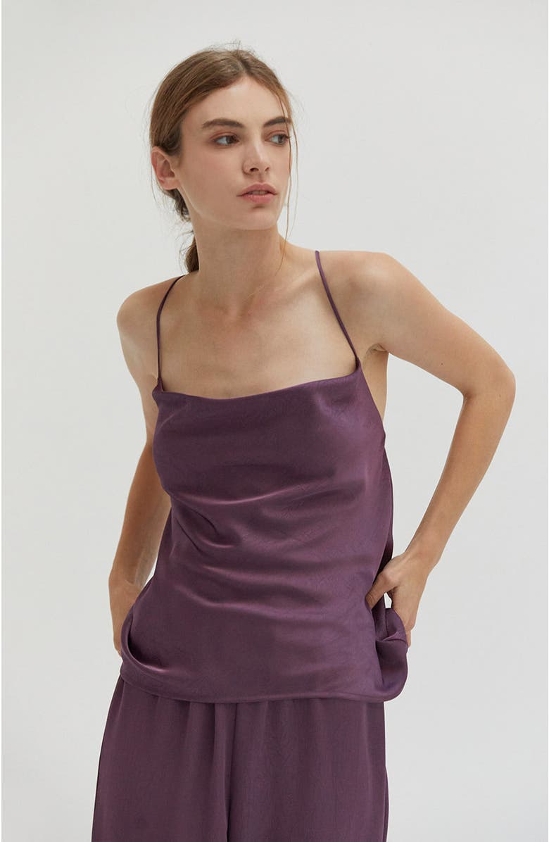 CRESCENT Textured Satin Cowl Back Satin Top, Main, color,