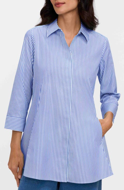 Cici Stripe Cotton Tunic Shirt