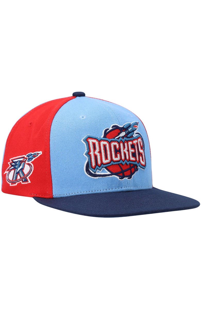 Mitchell & Ness Men's Mitchell & Ness Light Blue/Navy Houston Rockets Hardwood Classics On The Block Snapback Hat, Main, color, 