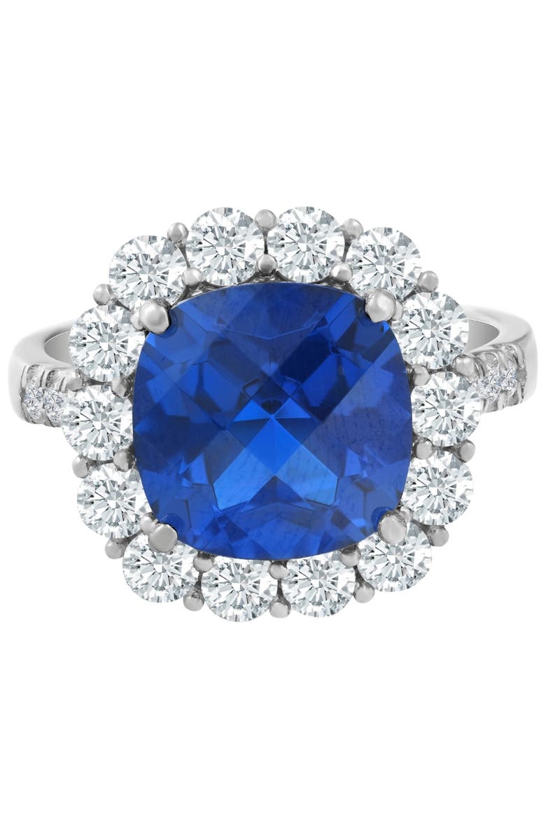 6.93Ct TW Natural Diamond Cushion Ring 14k Gold Lab Grown Sapphire, Alternate, color, 14k White Gold