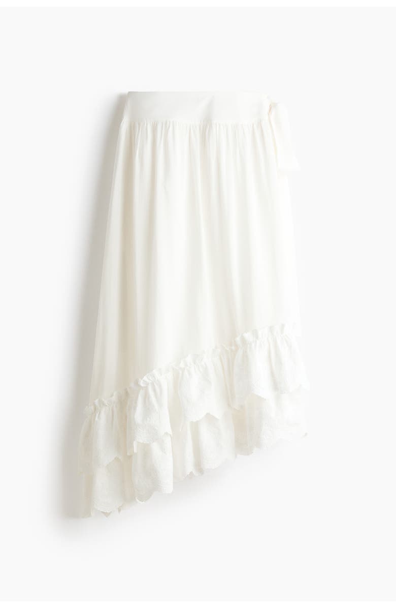 H&M Embroidered Frill-trimmed Skirt, Alternate, color, White