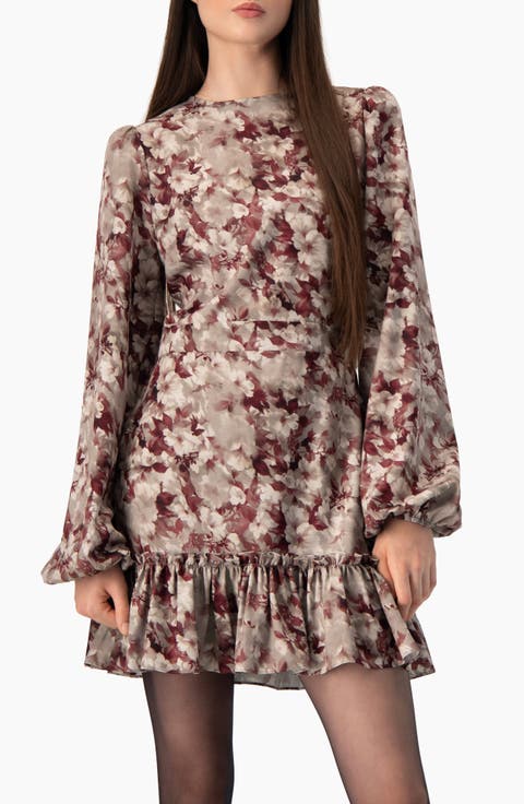 Floral-print Long-sleeve Fit-and-flare Dress