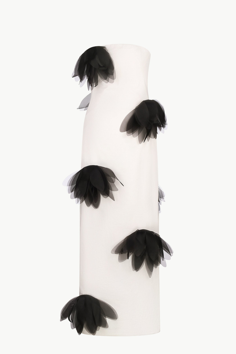Strapless Floral-Applique Column Gown, Main, color, White
