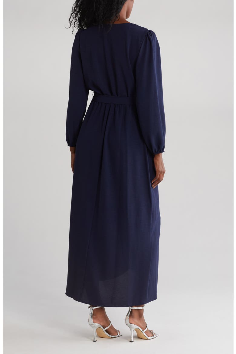 Faux Wrap Long Sleeve Maxi Dress, Alternate, color, NAVY