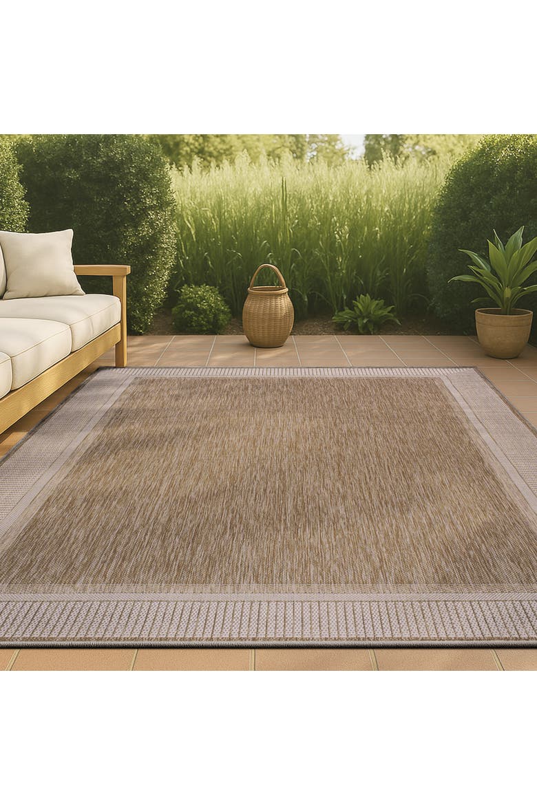 Hali Coastal Casual Wide Stripe Border Indoor/Outdoor Area Rug, Alternate, color, Beige/Cream