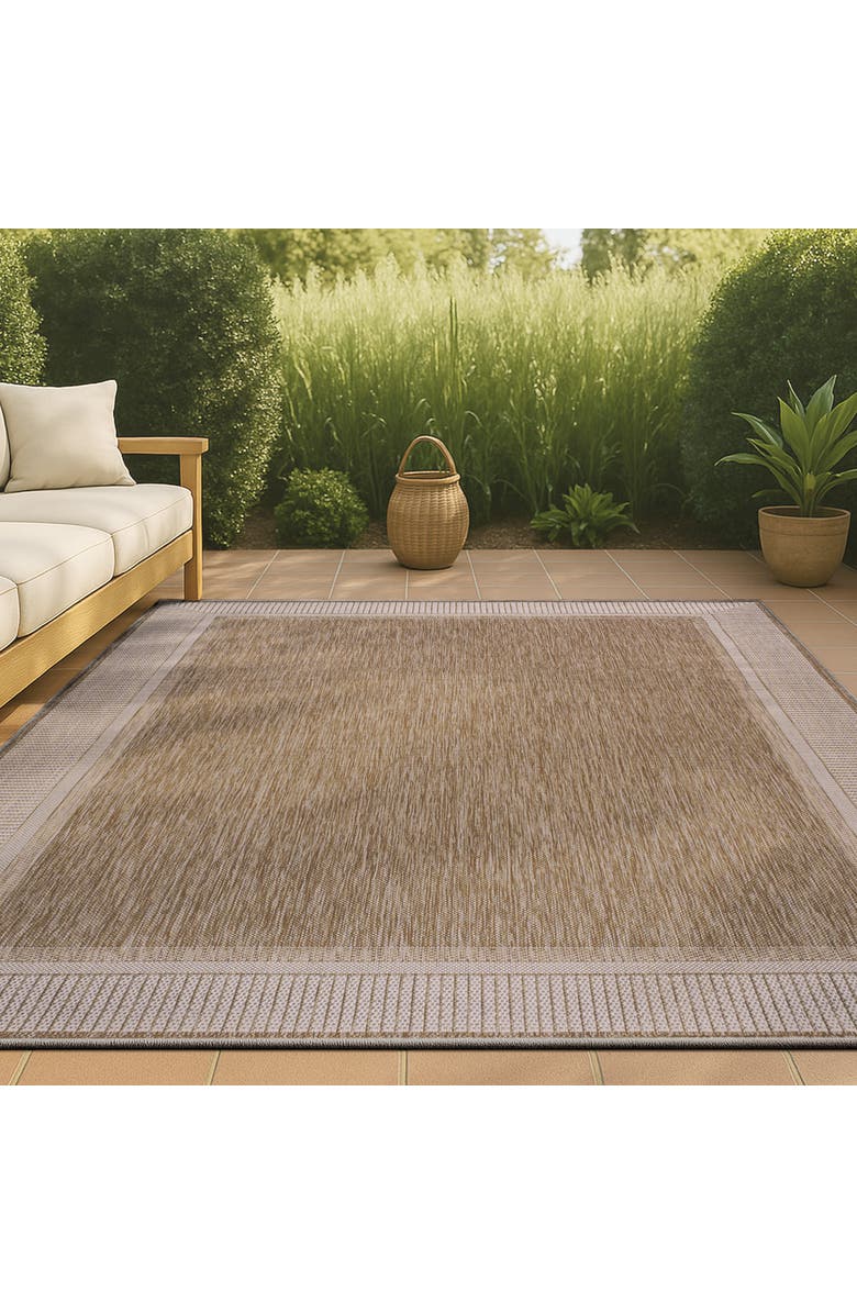 JONATHAN Y Hali Coastal Casual Wide Stripe Border Indoor/Outdoor Area Rug, Alternate, color, Beige/Cream
