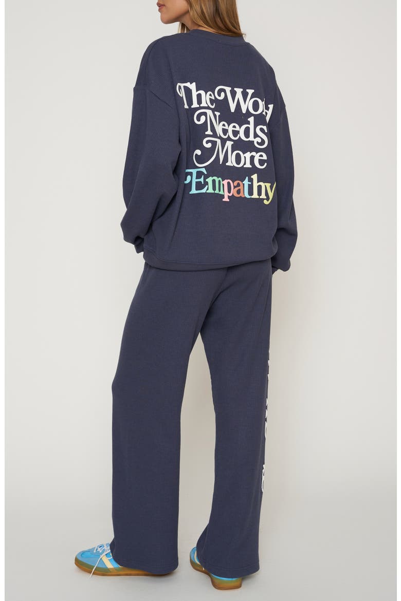 World Needs Empathy Waffle Knit Fleece Graphic Sweatshirt, Alternate, color, NAVY BLUE